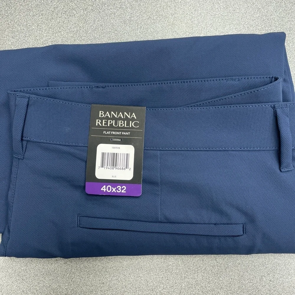 NEW Banana Republic Men's 40x32 Navy Blue Flat Front Slim Fit Stretch Pants